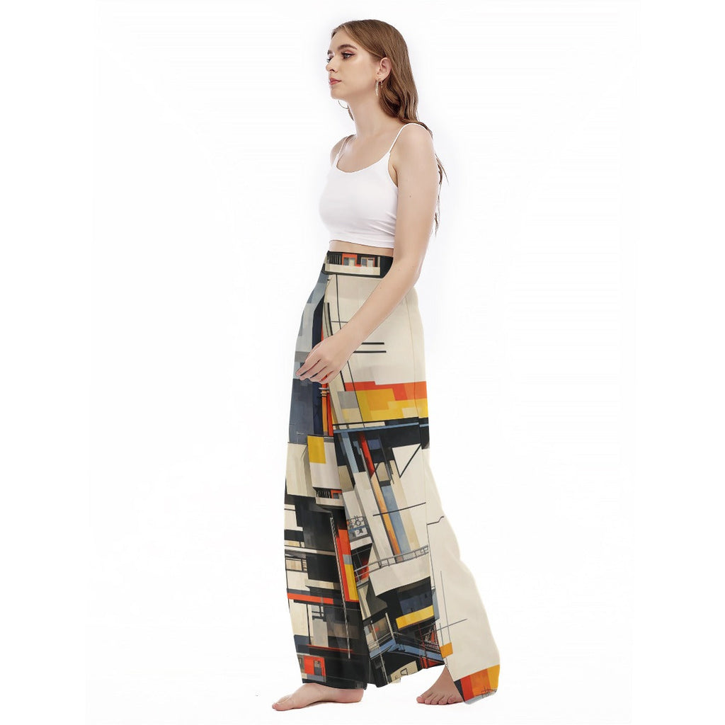 All-Over Print Women's High Waist Wide Leg Trousers Yoycol
