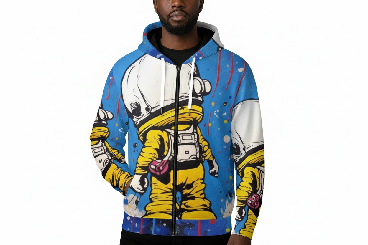 All-Over Print Zip Up Hoodie With Pocket Yoycol