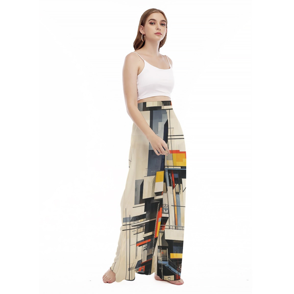 All-Over Print Women's High Waist Wide Leg Trousers Yoycol