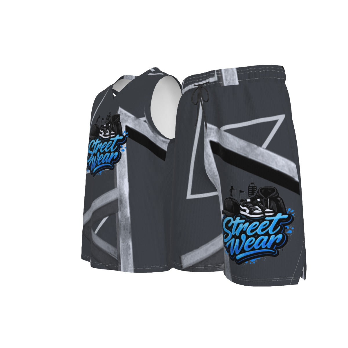 All-Over Print Men's V Neck Basketball Suit Yoycol