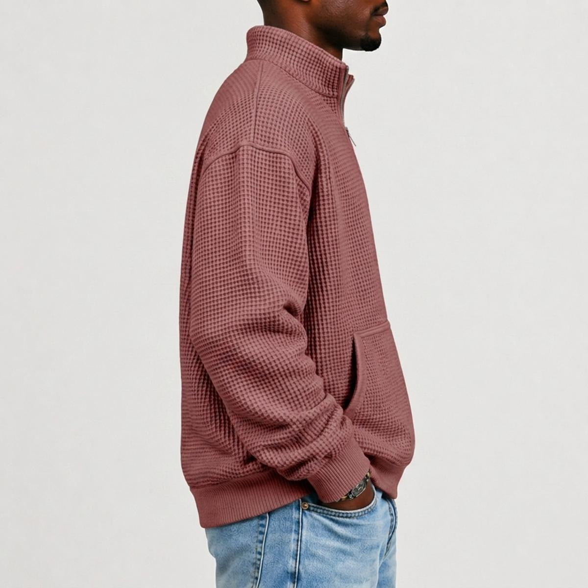 Men's Waffle Knit Casual Sweatshirt With Half Zipper|DTF Yoycol