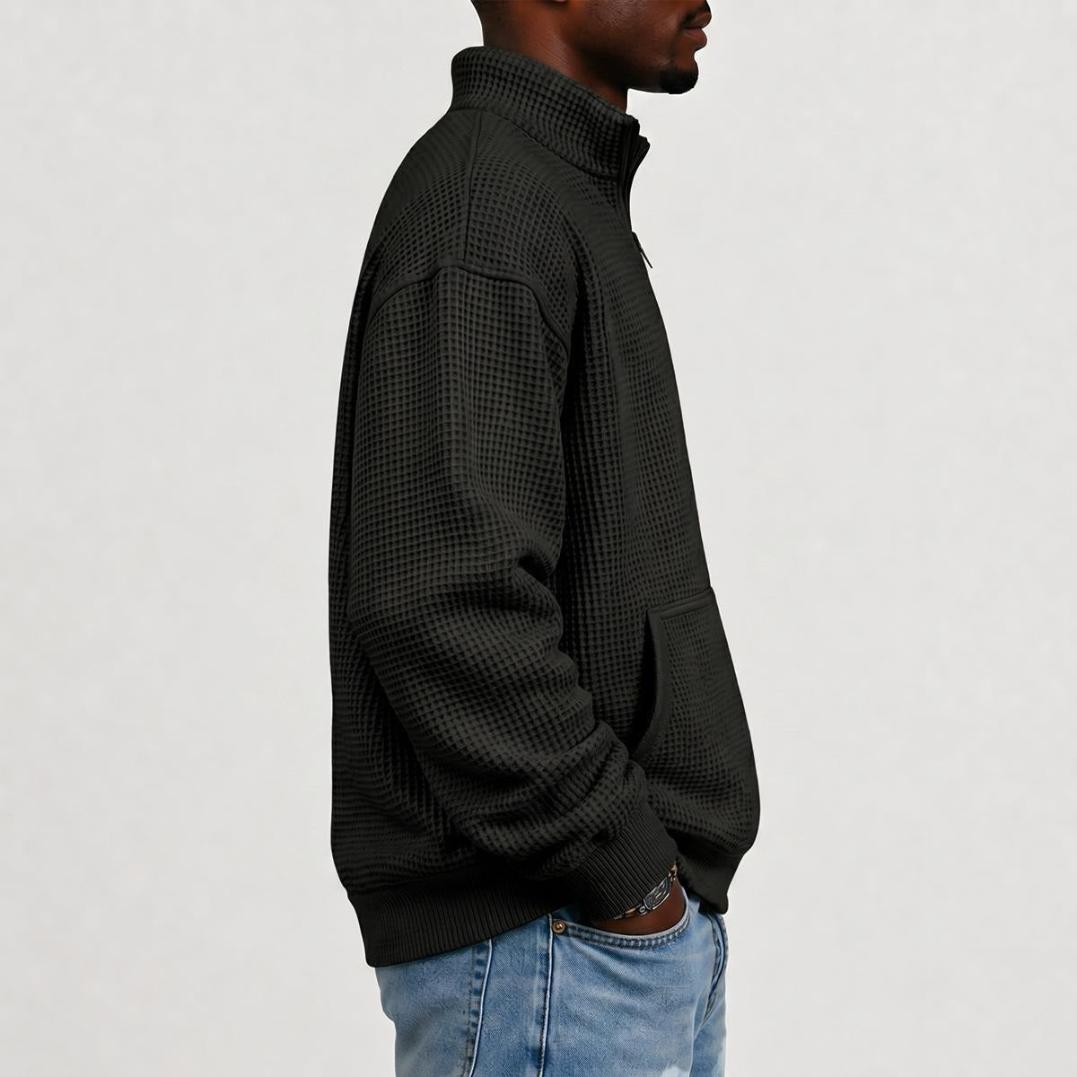 Men's Waffle Knit Casual Sweatshirt With Half Zipper|DTF Yoycol