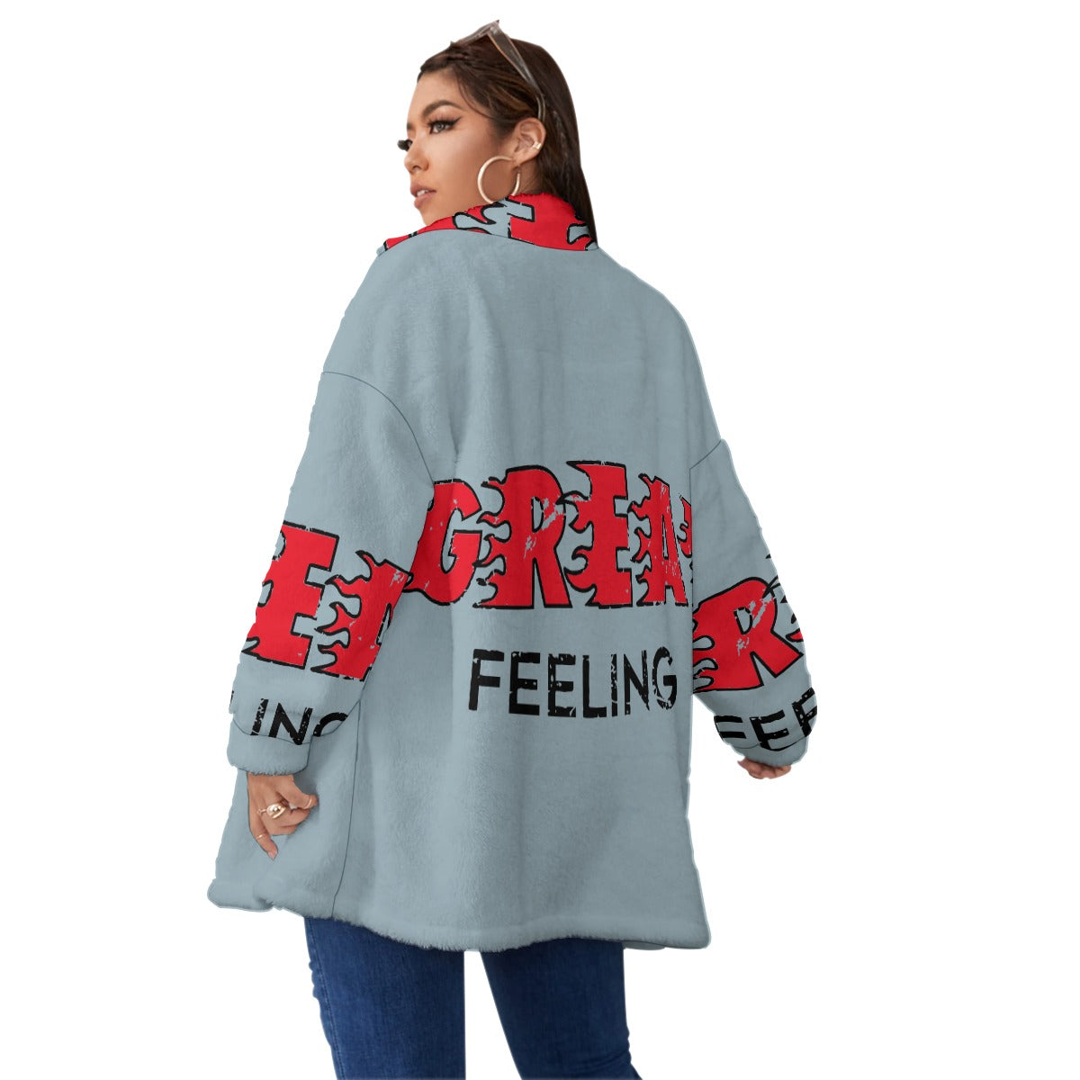 All-Over Print Unisex Borg Fleece Stand-up Collar Coat With Zipper Closure(Plus Size) Yoycol