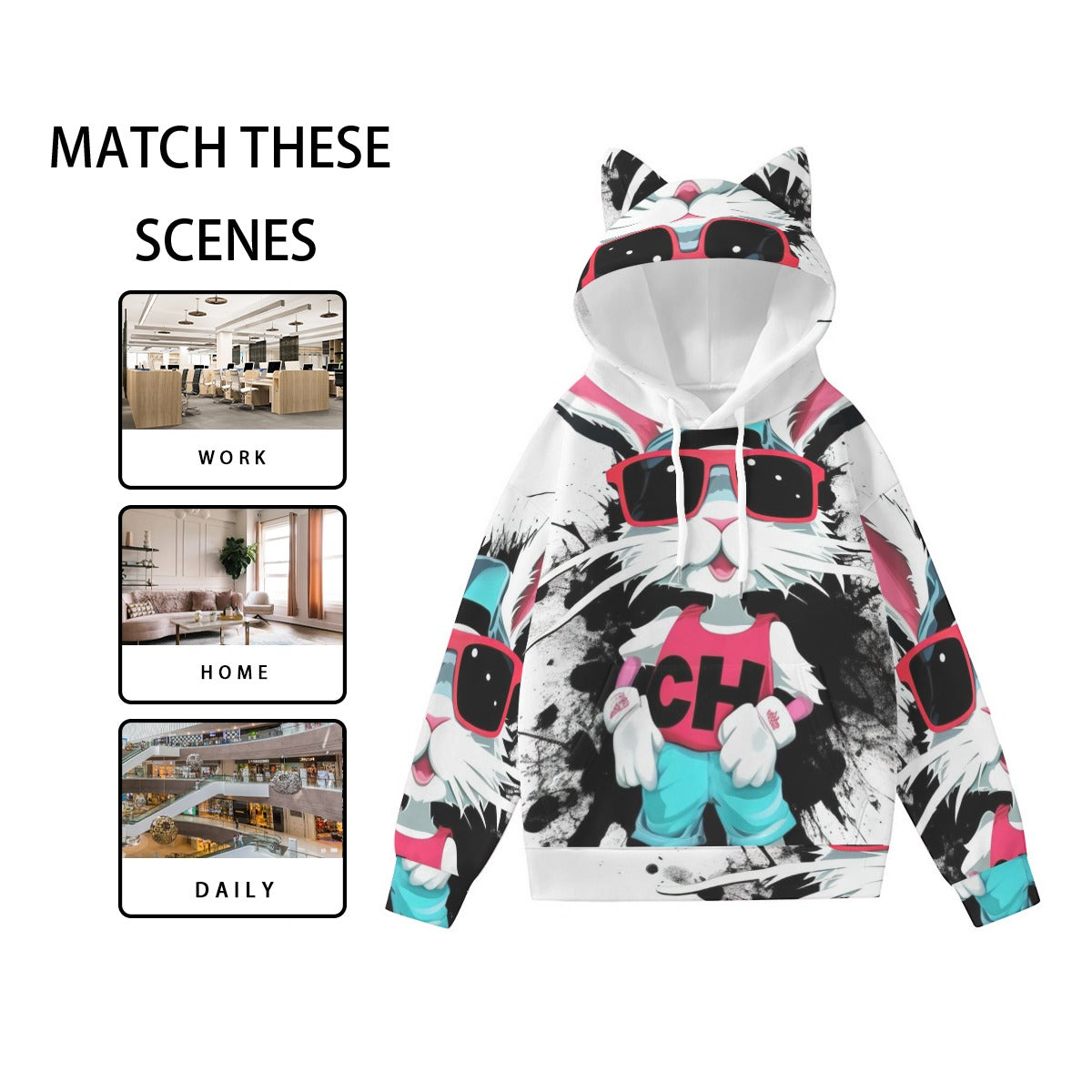 All-Over Print Women’s Hoodie With Decorative Ears