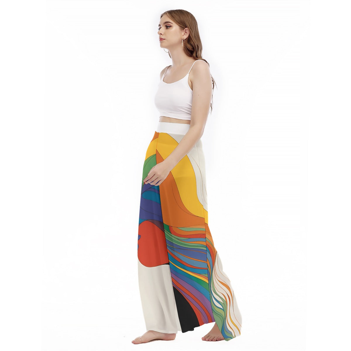 All-Over Print Women's High Waist Wide Leg Trousers Yoycol