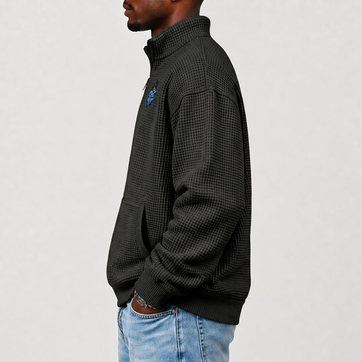 Men's Waffle Knit Casual Sweatshirt With Half Zipper|DTF Yoycol