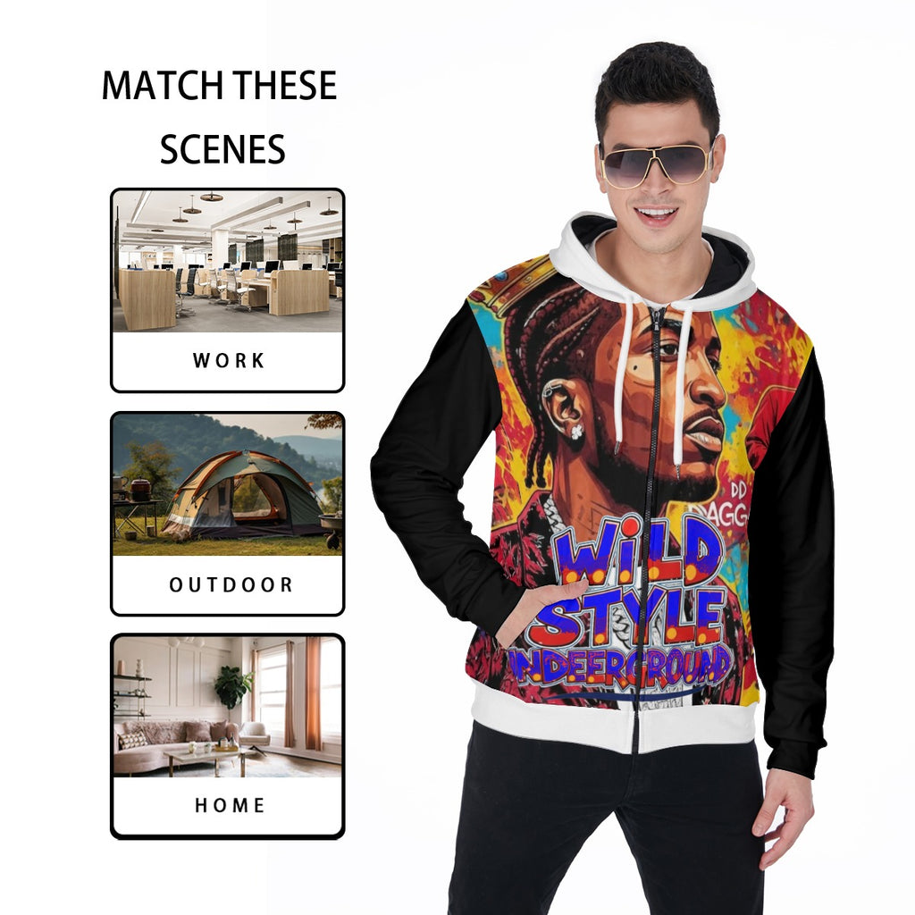 All-Over Print Zip Up Hoodie With Pocket