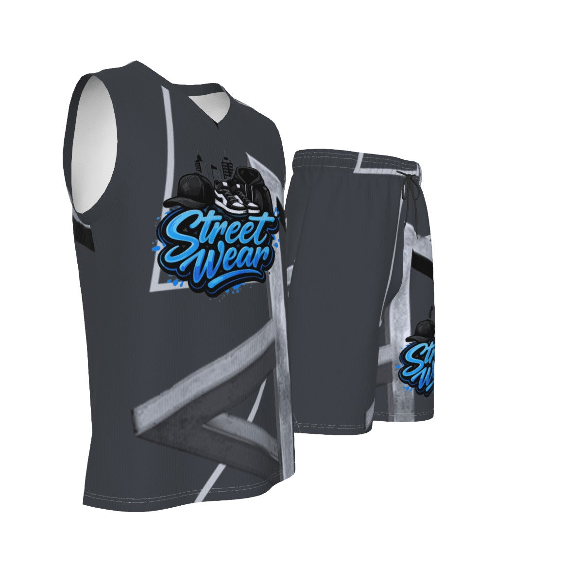 All-Over Print Men's V Neck Basketball Suit Yoycol