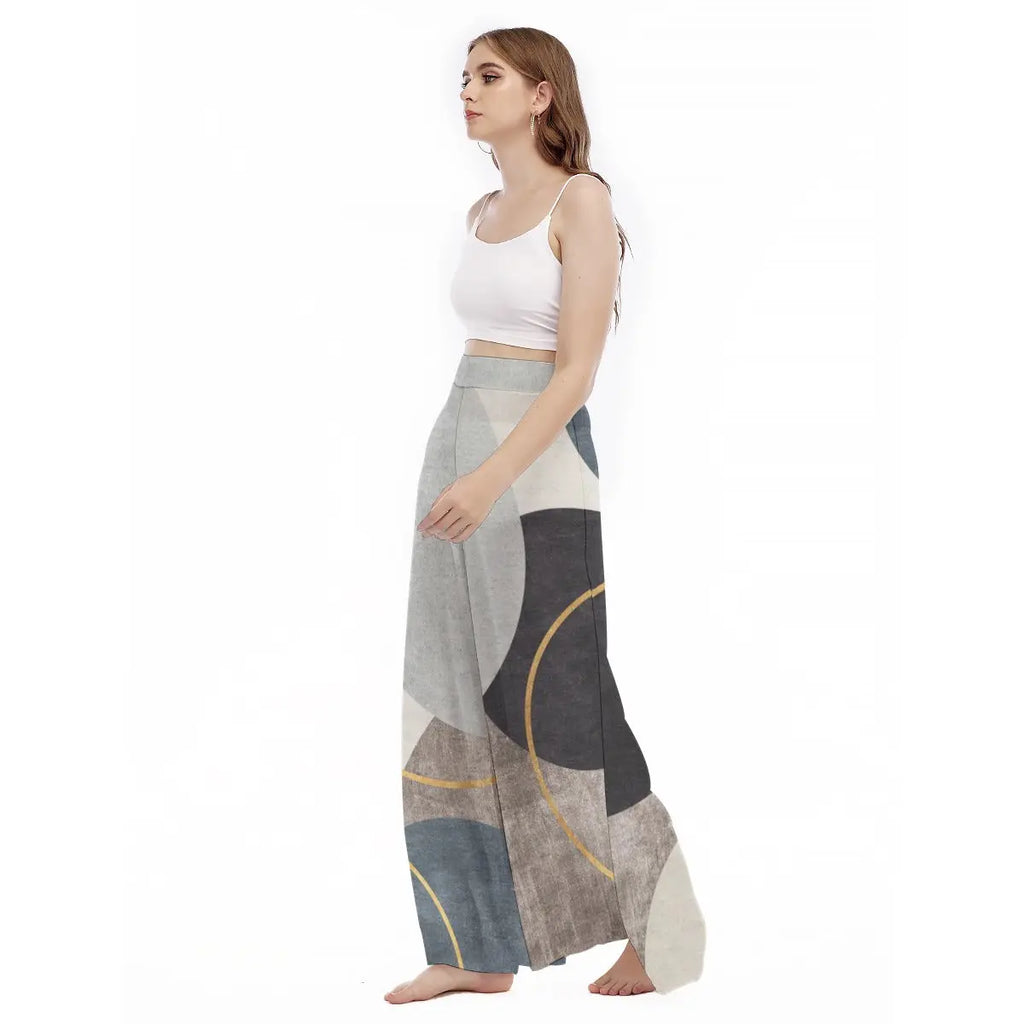 All-Over Print Women's High Waist Wide Leg Trousers Yoycol