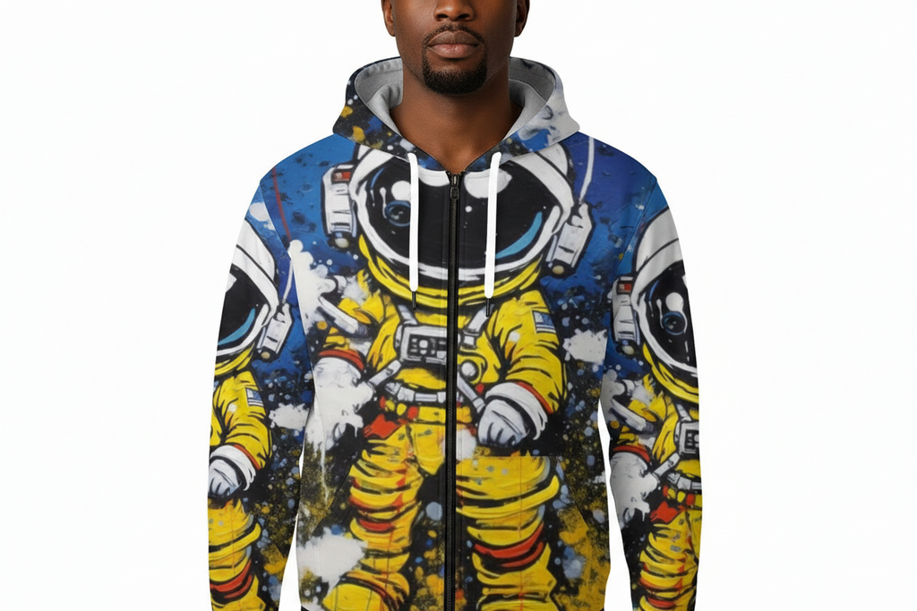 All-Over Print Zip Up Hoodie With Pocket Yoycol