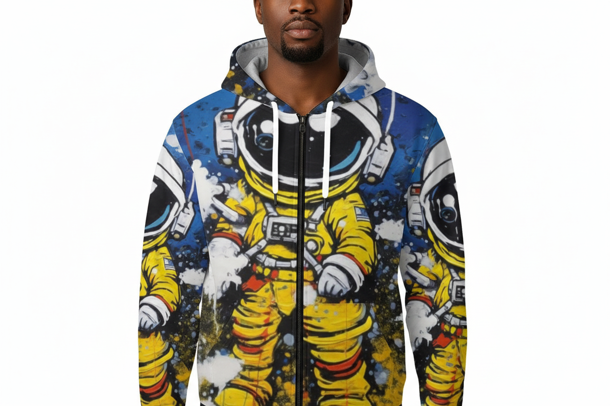 All-Over Print Zip Up Hoodie With Pocket Yoycol