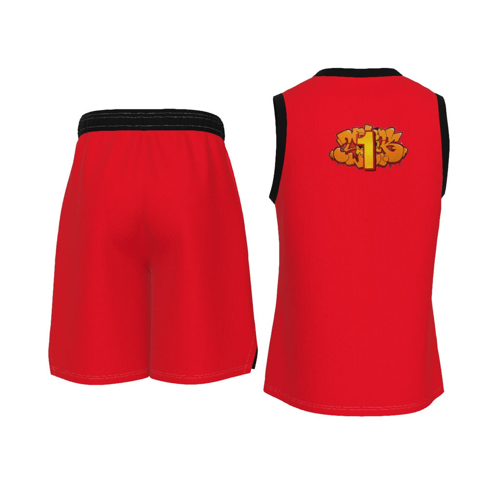 All-Over Print Men's V Neck Basketball Suit Yoycol