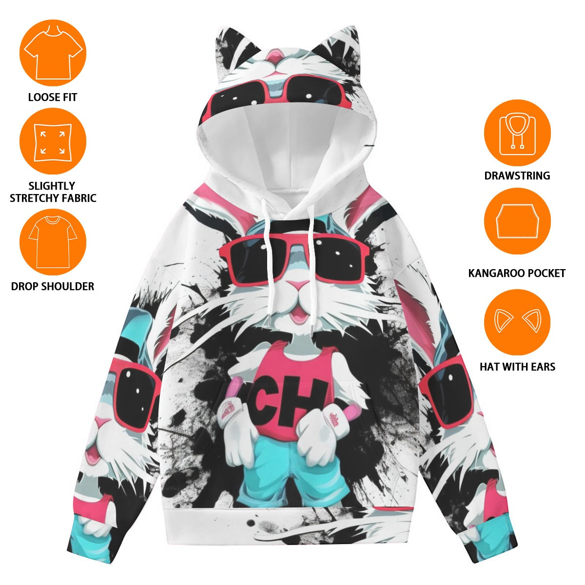 All-Over Print Women’s Hoodie With Decorative Ears