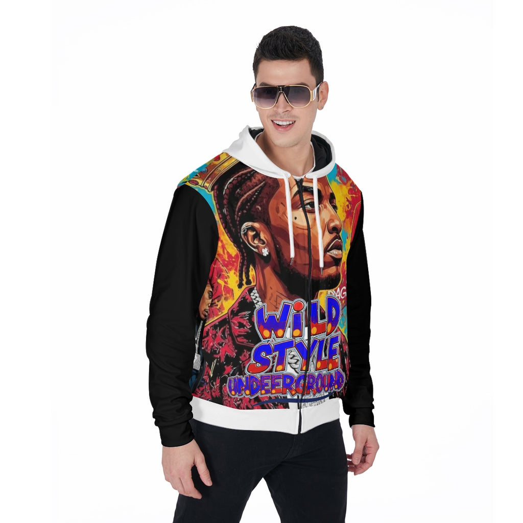 All-Over Print Zip Up Hoodie With Pocket