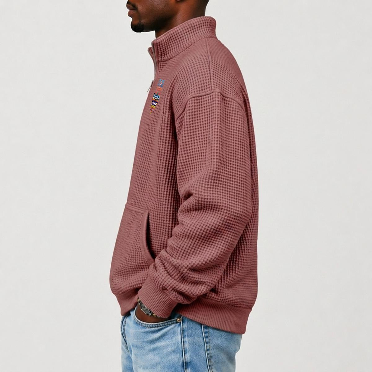 Men's Waffle Knit Casual Sweatshirt With Half Zipper|DTF Yoycol