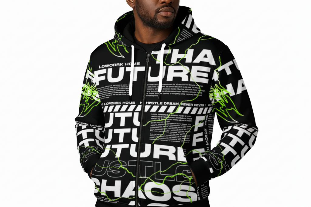 All-Over Print Zip Up Hoodie With Pocket Yoycol