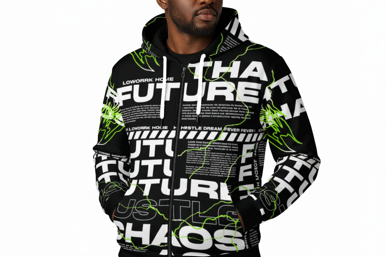 All-Over Print Zip Up Hoodie With Pocket Yoycol