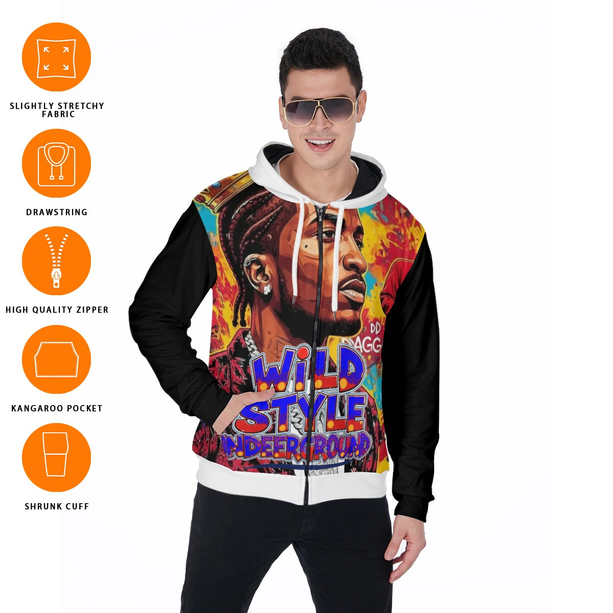 All-Over Print Zip Up Hoodie With Pocket