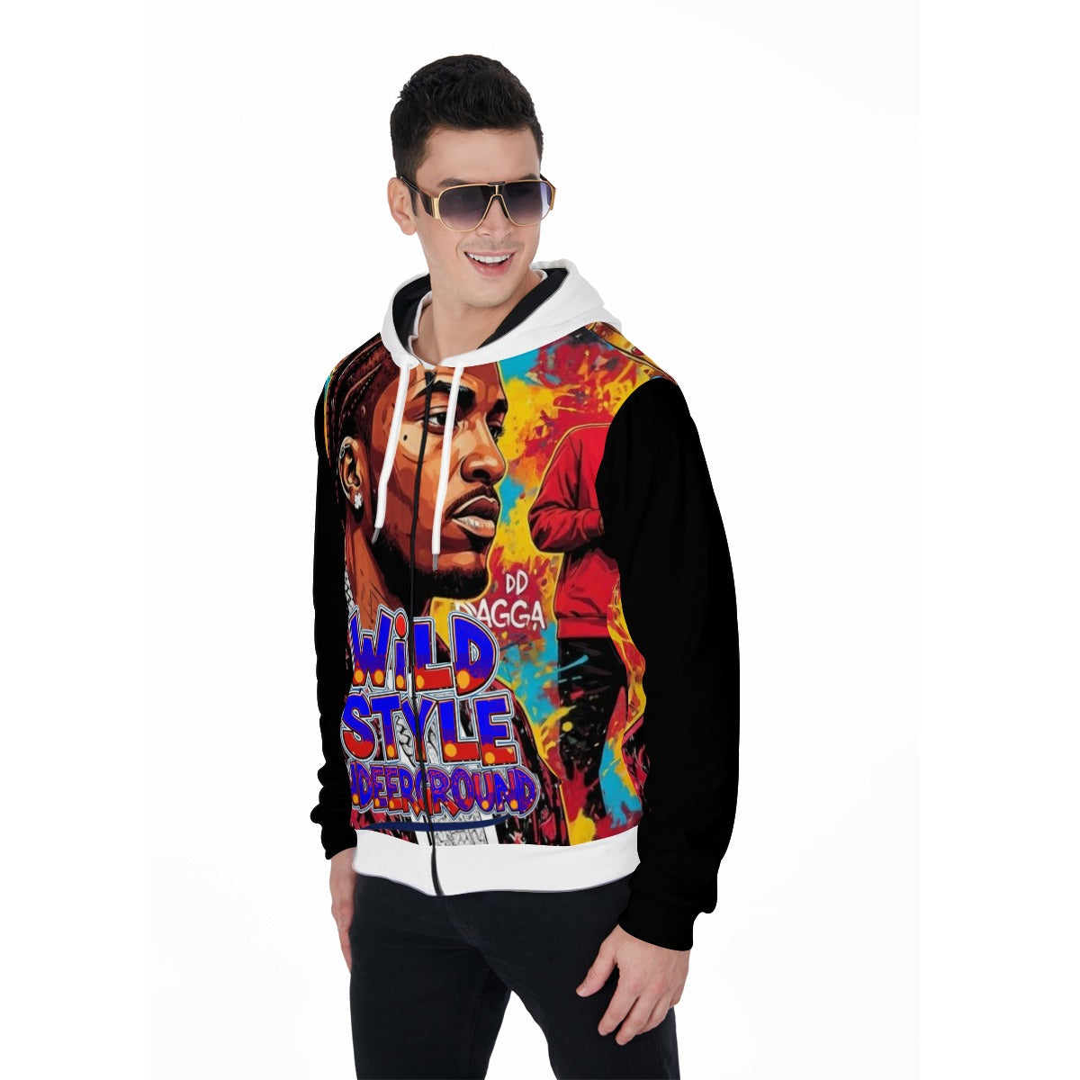 All-Over Print Zip Up Hoodie With Pocket