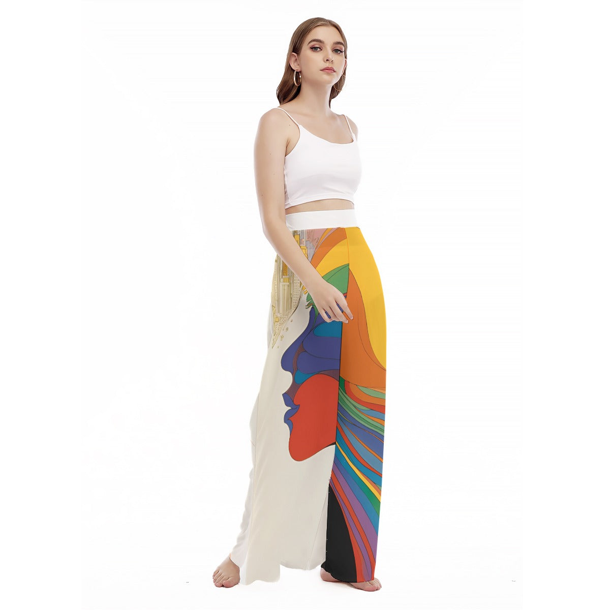 All-Over Print Women's High Waist Wide Leg Trousers Yoycol