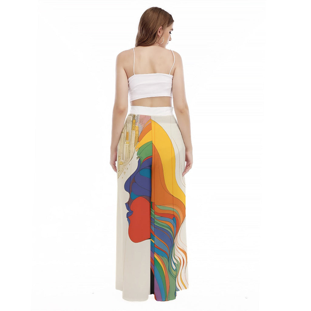 All-Over Print Women's High Waist Wide Leg Trousers Yoycol