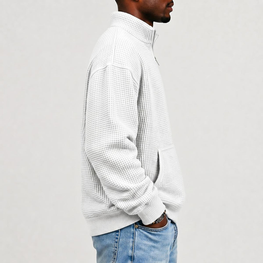 Men's Waffle Knit Casual Sweatshirt With Half Zipper|DTF Yoycol