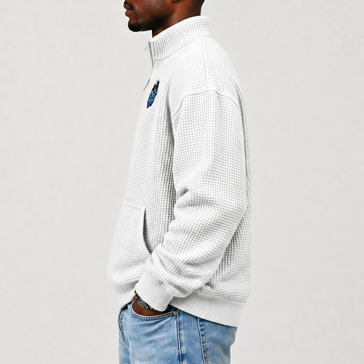 Men's Waffle Knit Casual Sweatshirt With Half Zipper|DTF Yoycol
