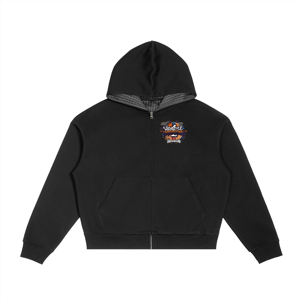 Contrast Plaid Boxy Zip Hoodie ODMPOD