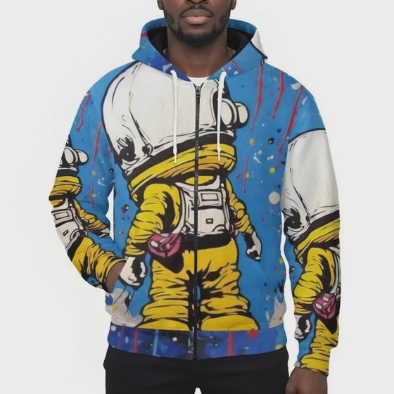 All-Over Print Zip Up Hoodie With Pocket