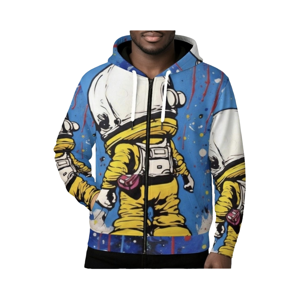 All-Over Print Zip Up Hoodie With Pocket